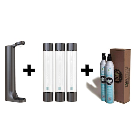 Drinkpod FIZZpod Soda Maker w/TWO CO2 Cylinder- Fizzy Drink Machine w/3 PET Bottles, 3 Caps, 1 Carbonator Cap DPFZPOD1KB-2-CO2